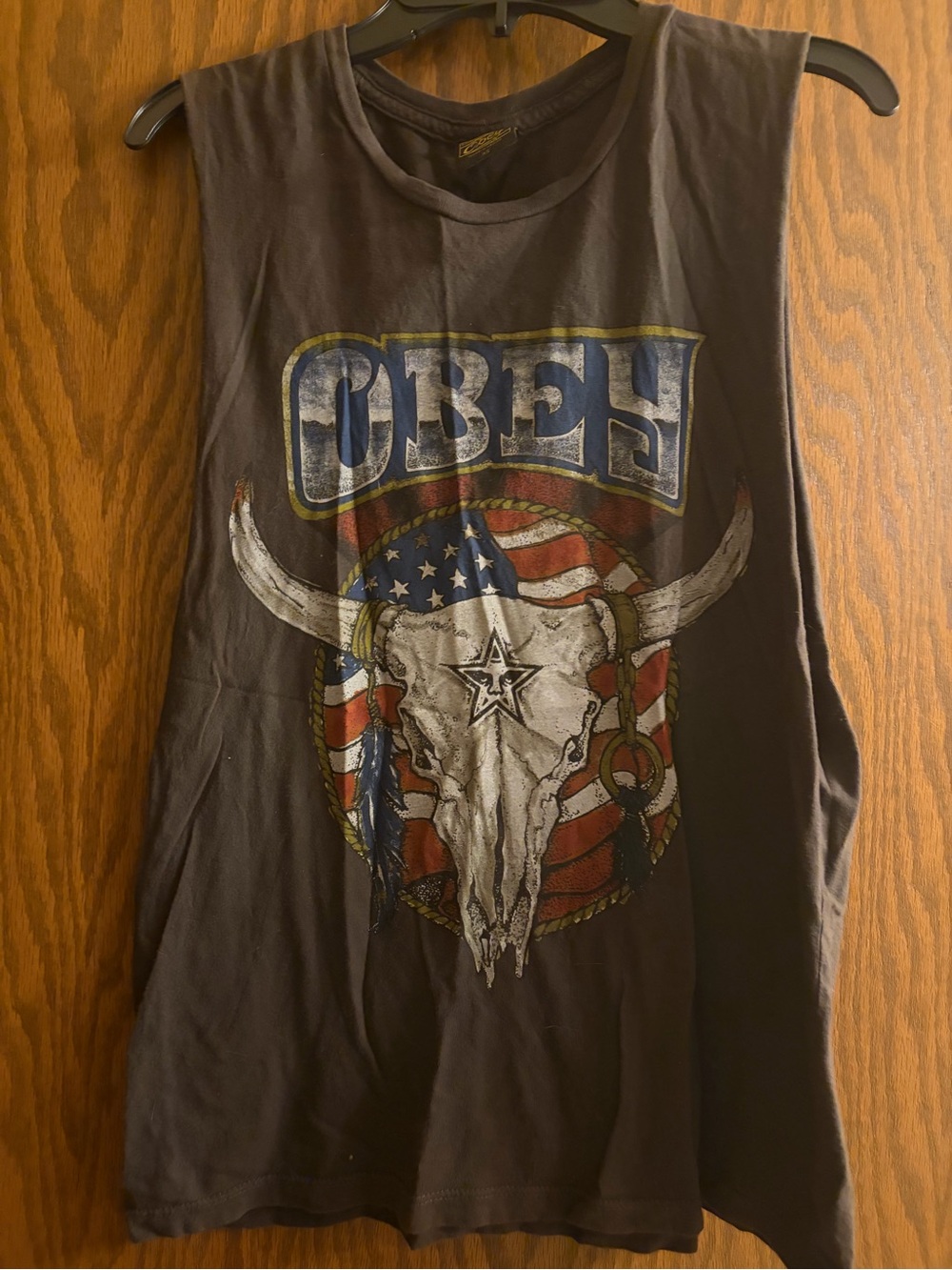 Obey Black Graphic Muscle Tank with American Flag Skull